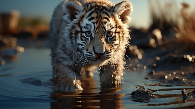 Un bébé tigre traverse