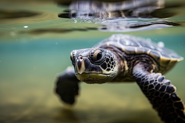 Bébé tortue nageant dans l'océan vers son avenir créé avec une IA générative