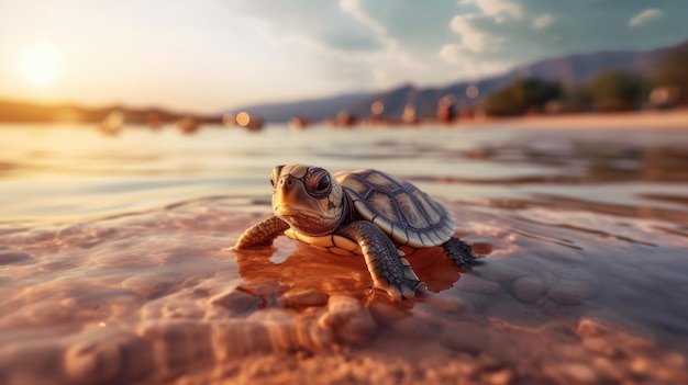 bébé tortue sur la plage