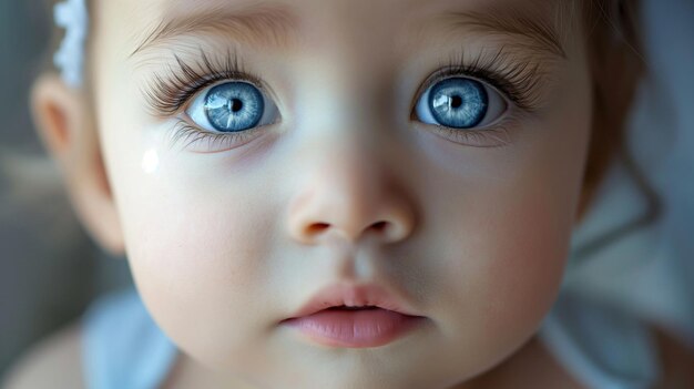 un bébé avec des yeux bleus et un œil bleu