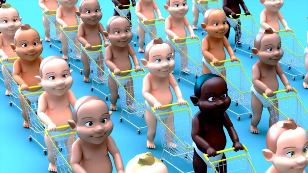 Bébés de dessin animé 3D amusants faisant du shopping