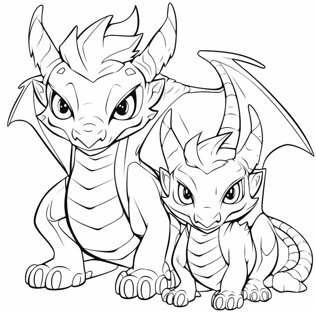 Photo des bébés dragons mignons à colorier