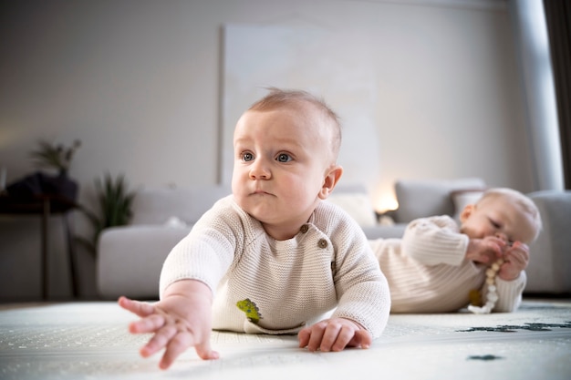 Bébés rampant et apprenant à marcher ensemble