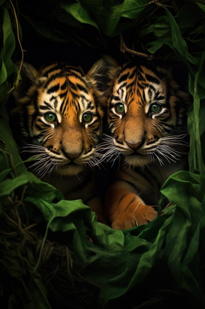 Des bébés tigres Portrait dans la jungle