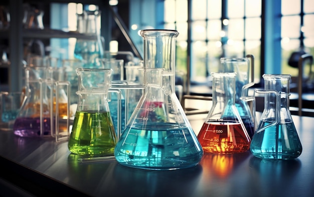 Béchers scientifiques en verre dans un laboratoire