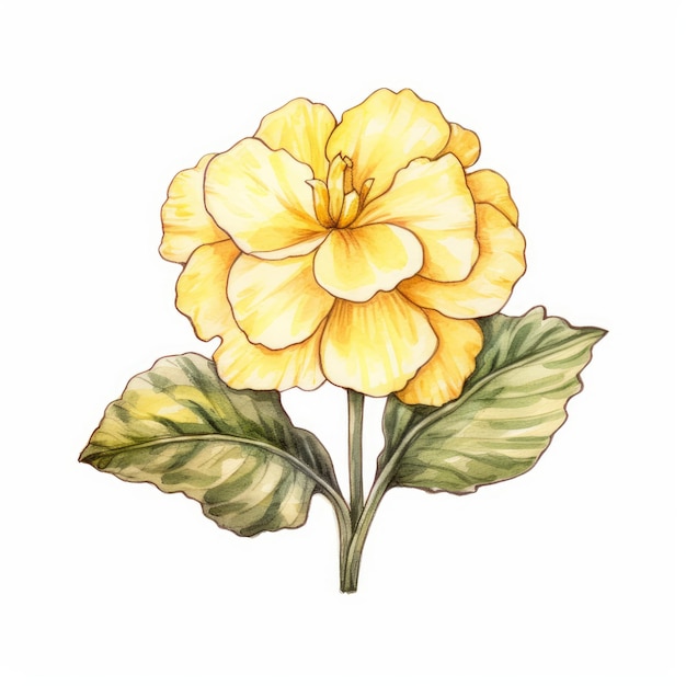 Begonia, aquarelle, croquis, illustration, de, a, jaune clair, souci