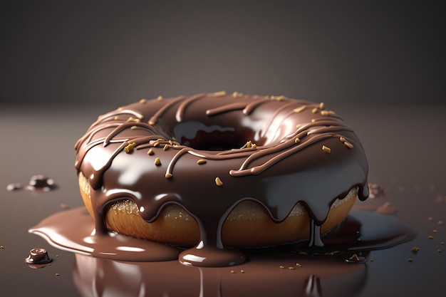 Beignet au chocolat avec pépites de chocolat fondu, sirop de chocolat, beignet