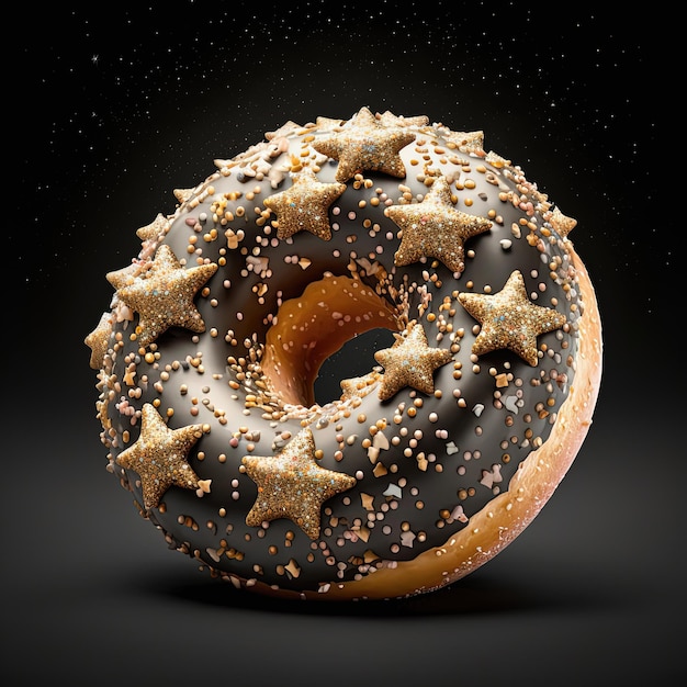 Beignet avec glaçage au chocolat et pépites d'étoiles