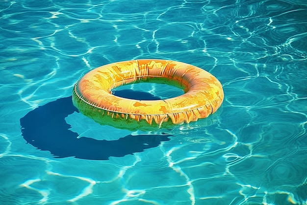 Beignet gonflable orange sur l'eau bleue dans une piscine générée par l'IA