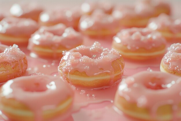 des beignets assortis avec du glaçage de pêche et des éclaboussures