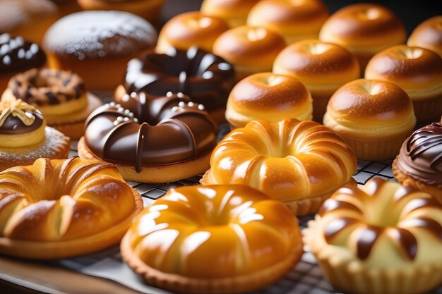 Des beignets assortis sur étagère