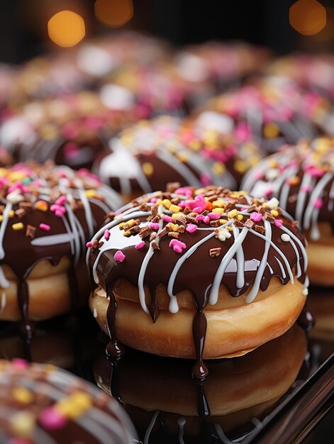 des beignets au chocolat avec des éclaboussures