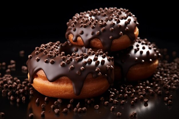 Photo des beignets au chocolat avec des éclats de chocolat sur un fond gris foncé