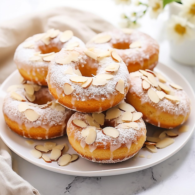 Beignets aux amandes sur table blanche