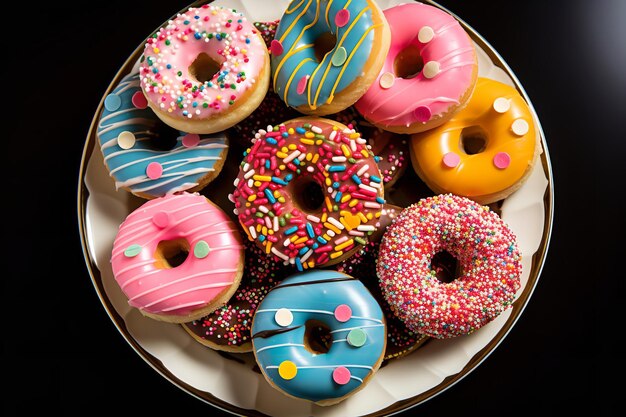 Des beignets colorés sur une assiette