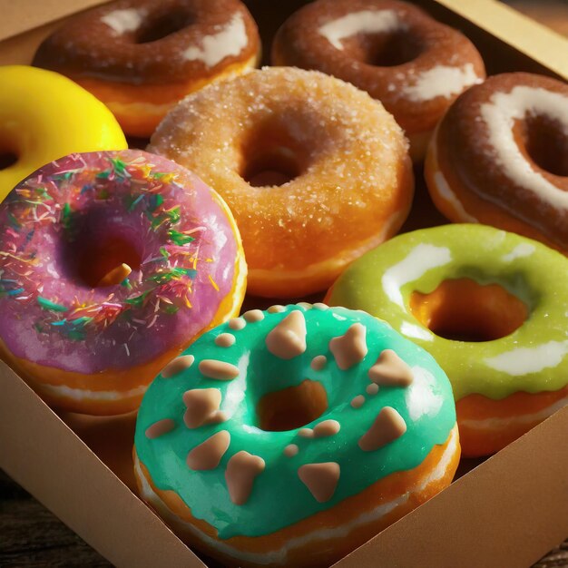 Photo des beignets colorés dans une boîte.