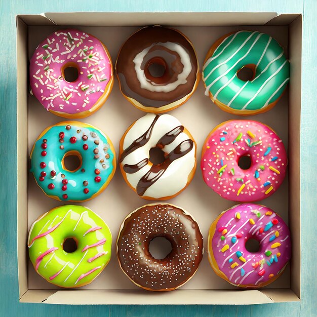 Photo des beignets colorés dans une boîte.