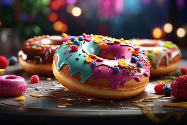 Photo des beignets délicieux et colorés sur la table.