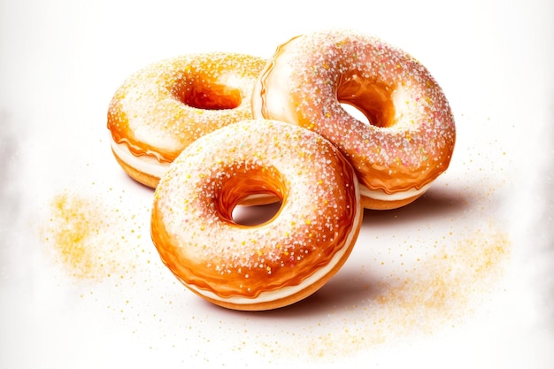 Beignets faits maison sucrés avec des poils glacés au sucre sur fond blanc