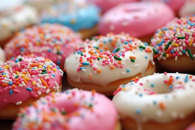 Photo des beignets frais au sucre avec des éclaboussures colorées