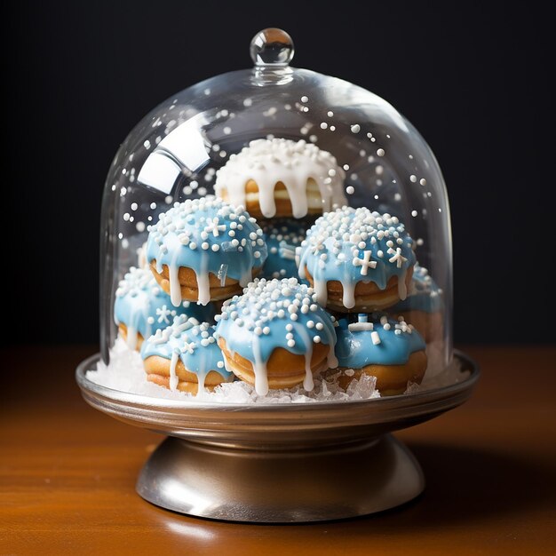 Photo des beignets de hanouka dans un pot de boule de neige