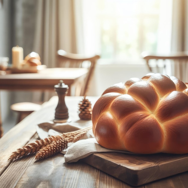 des beignets de Hanouka et un dreidel à fil traditionnel sur une planche en bois de près