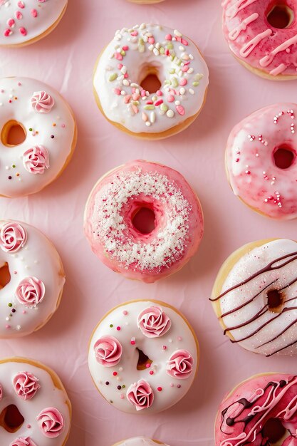 Des beignets de lavande et roses sur un fond blanc