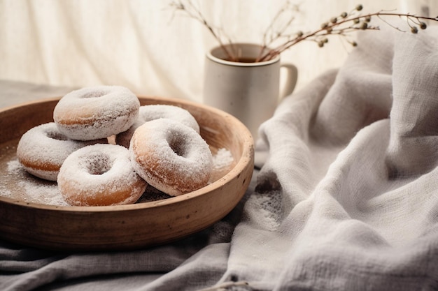 Des beignets reposant sur une table.