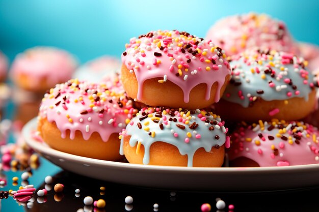 beignets sucrés avec des éclaboussures colorées sur fond noir