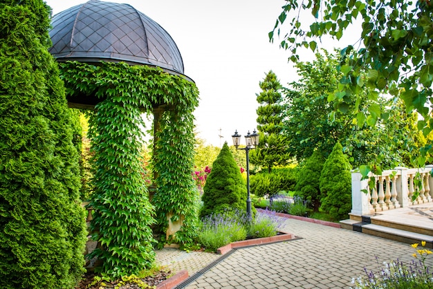 Bel aménagement paysager avec de belles plantes