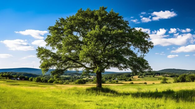 bel arbre au milieu d'un champ couvert