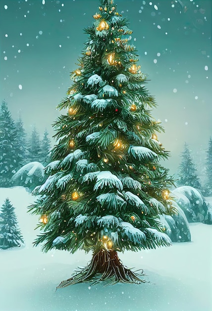 Bel arbre de Noël décoré pour le Nouvel An ou les vacances d'hiver de Noël illustration 3d