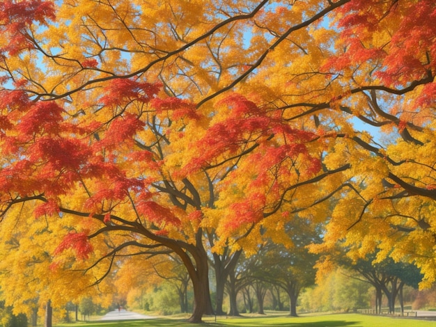 Bel arbre avec plante colorée