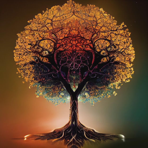 Bel arbre de vie arbre sacré mythologique concept de vie de guérison spirituelle