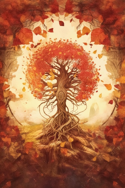 Bel arbre de vie illustration symbole sacré individualité prospérité et concept de croissance