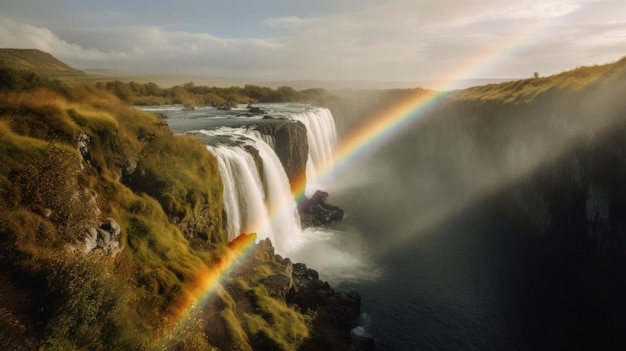 Un bel arc-en-ciel au-dessus d'une cascade généré par l'IA