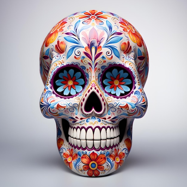 Bel art de masque de crâne de sucre de Catrina avec motif de fleurs tête de squelette mexicaine du jour des morts