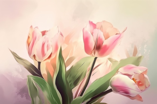 Bel ensemble floral avec des fleurs de tulipes printanières aquarelles Concept de printemps AI générative
