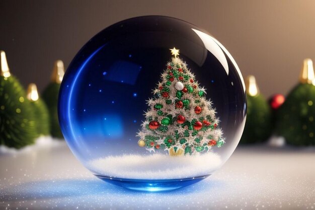 Bel fond bleu et or de Noël avec de la neige arbre de Noël à l'intérieur boule de Noël