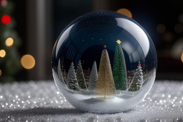 Bel fond bleu et or de Noël avec de la neige arbre de Noël à l'intérieur boule de Noël