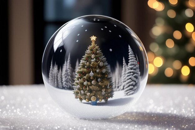 Bel fond bleu et or de Noël avec de la neige arbre de Noël à l'intérieur boule de Noël