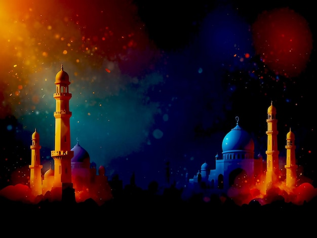 Bel fond de fête d'Eid al-Fitr avec une lampe suspendue et la lune