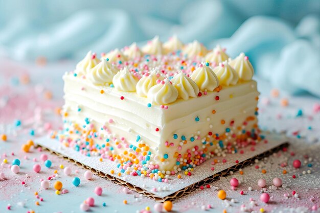 Bel gâteau avec des éclaboussures de gâteau dans les couleurs bleues et roses générées par l'IA.