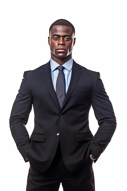 bel homme d'affaires afro-américain en costume avec les bras croisés