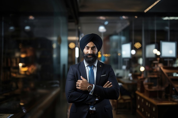 Un bel homme d'affaires indien qui travaille dans le bureau de l'entreprise.