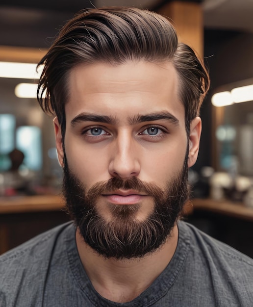 un bel homme barbu dans un salon de coiffure une barbe et une coiffure masculine dans un magasin de coiffage