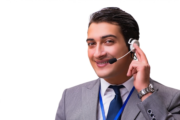 Photo bel homme avec un casque isolé sur blanc