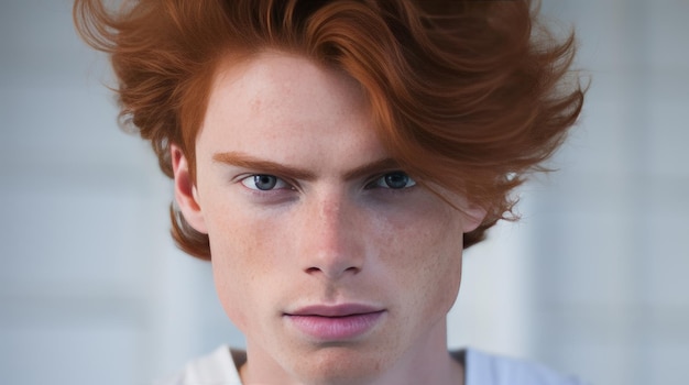 Photo un bel homme caucasien élégant et sexy avec une peau parfaite et des cheveux roux sur un fond argenté.