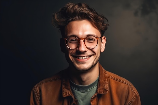 un bel homme caucasien portant des vêtements décontractés et des lunettes avec un sourire heureux et frais sur le visage chanceux