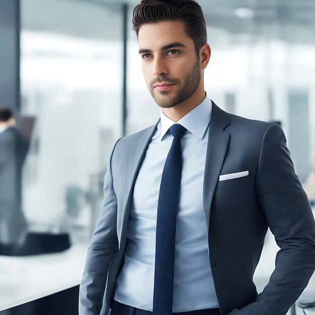 Un bel homme d'entreprise au bureau.